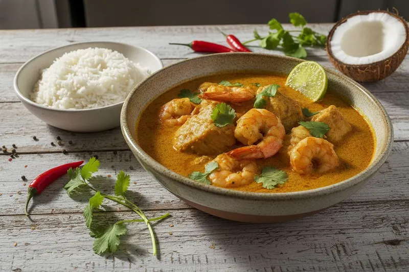 Brasilialainen moqueca – kookosmaito-äyriäiskeitto