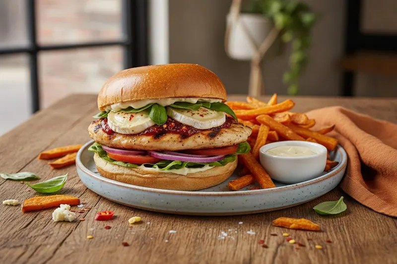 Chevre-burgeri broilerilla ja paholaisenhillolla