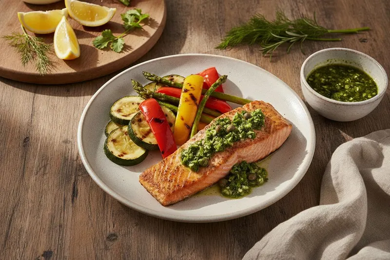 Grillattu lohi salsa verden kera