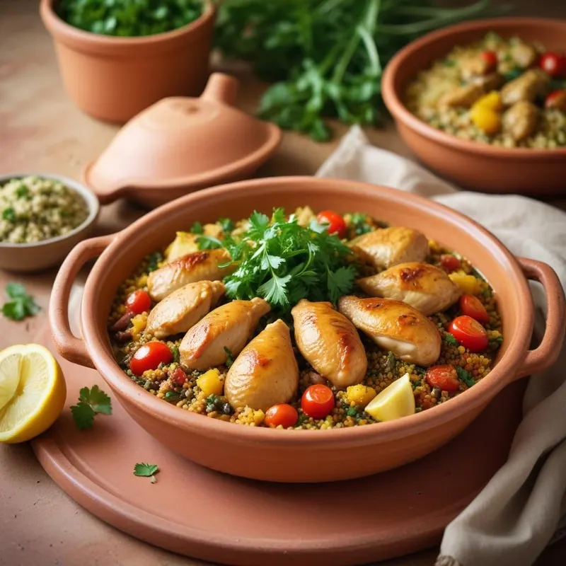 Kana-sitruuna tagine yrttitabbouleh'n kera