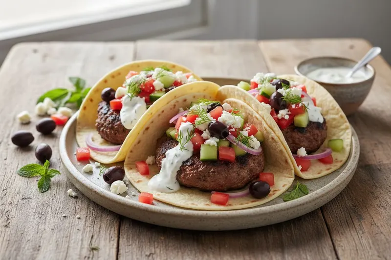 Kreikkalaiset burgertacot tzatzikilla