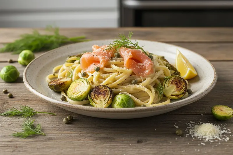 Kylmäsavulohipasta paahdetulla ruusukaalilla