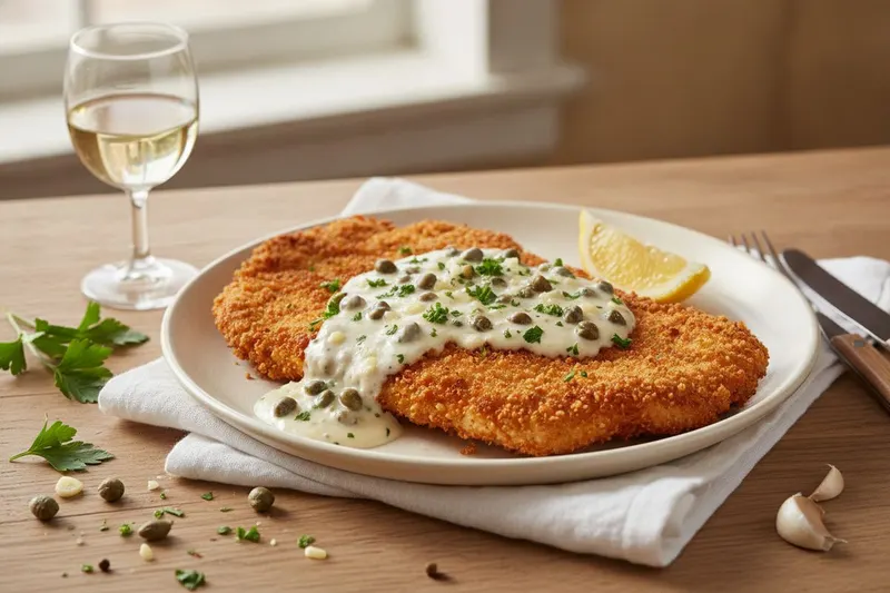 Rapea kanaschnitzel kapriskastikkeella