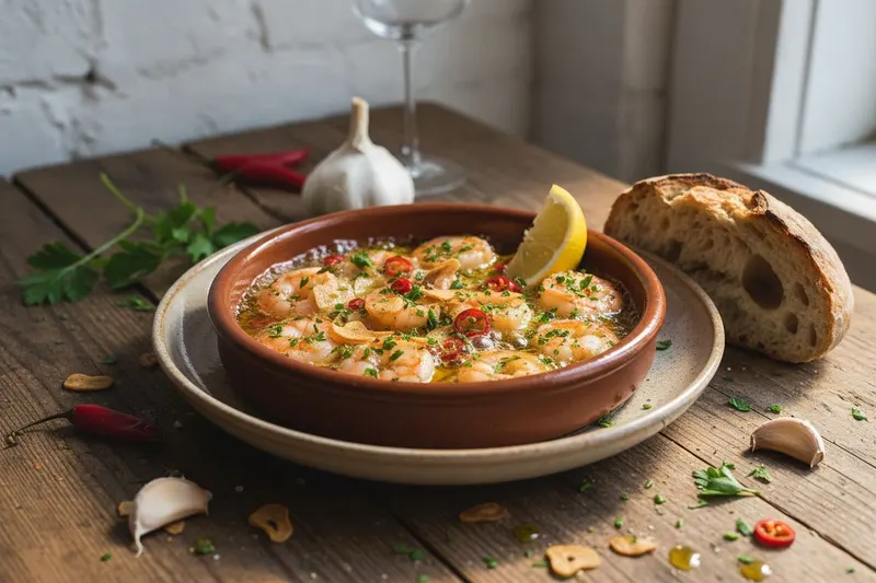 Valkosipulikatkaravut – Gambas al Pil Pil